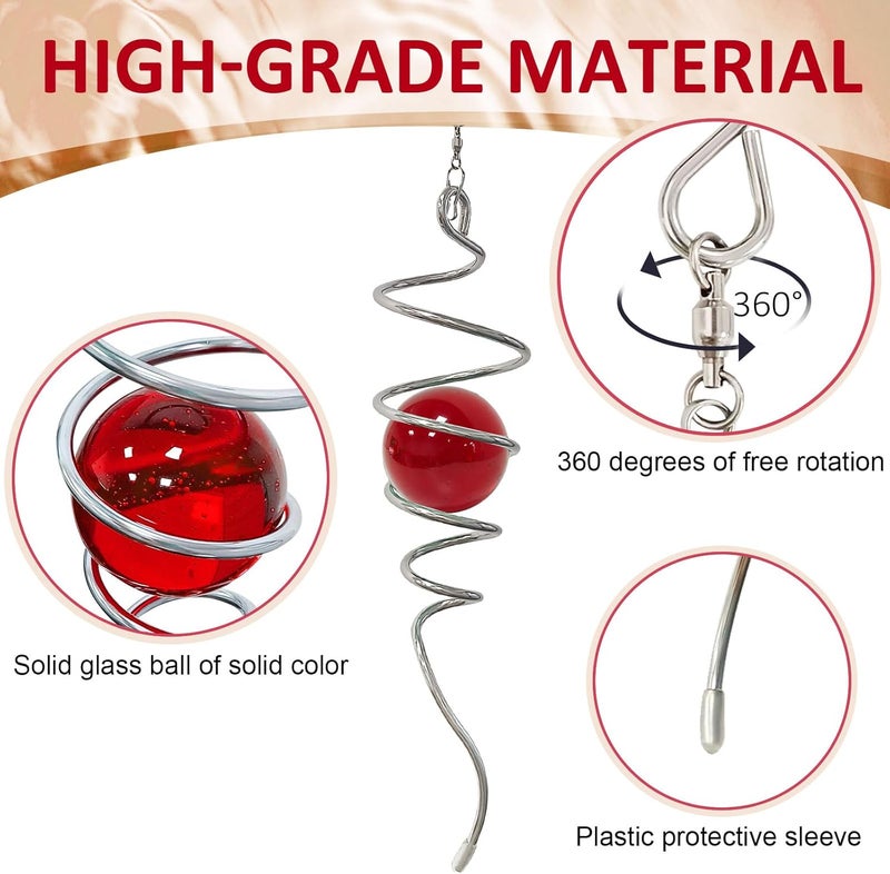 Eiryhope Gazing Ball Spiral Tail with Red Glass Orb - 13" Wind Spinner Stabilizer with Swivel Hook, Hanging Decor for Indoor Outdoor Garden Decor Rotating Art Ornament Christmas Décor & Unique Gift - Image 5